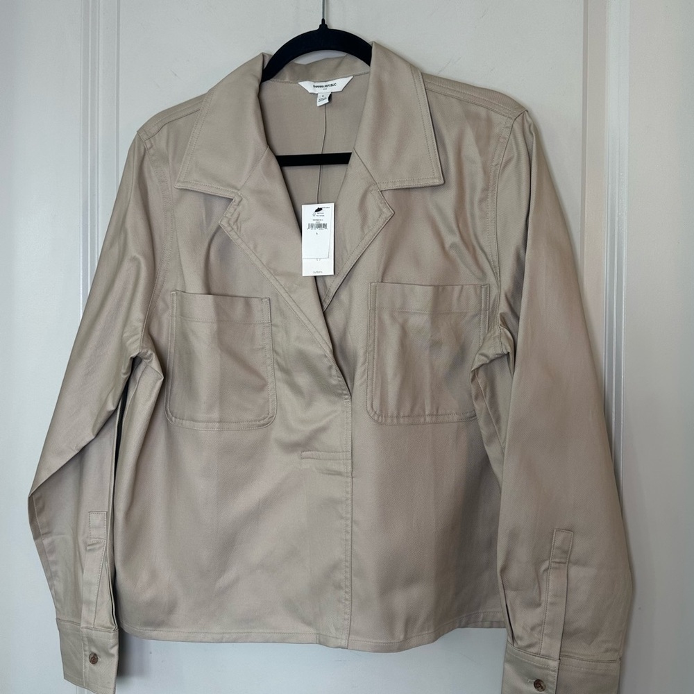 NEW Banana Republic Cotton Blend Crop Utility Pullover Tan Top, Large